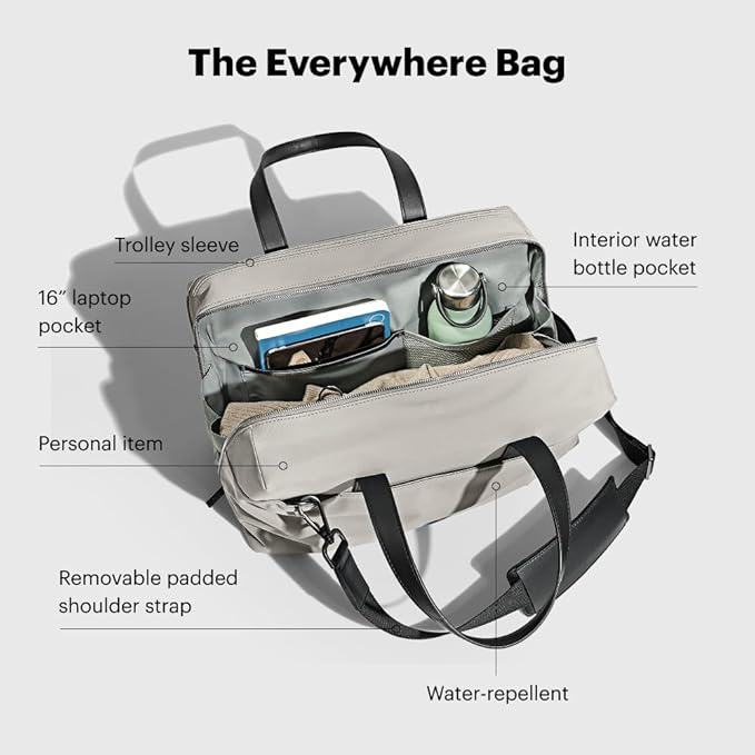 Away Everywhere Bag, Padded Laptop Sleeve, Water Resistant For Every Day Use, Removable Shoulder Strap, Daily Work Bag, Travel Essential Approved Personal Item, Cloud Gray