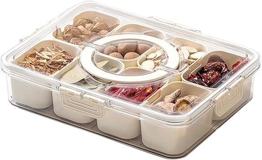Snackle Box Container Tray with Lid and Handle, Fruit Storage Containers for Fridge, Divided Serving Tray with Lid, Snack Organizer, Portable Travel Snack Container, Perfect for Party, Travel