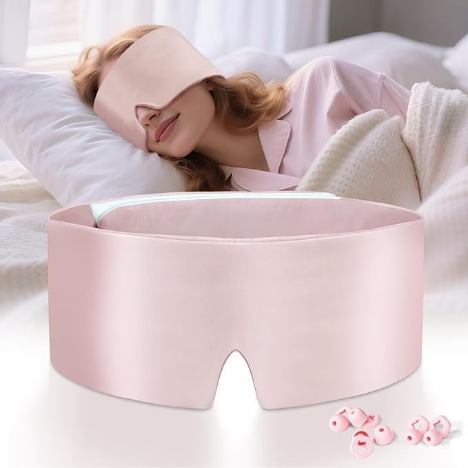 Sleep Mask for Women Blackout: Reversible Dual-Sided Eye Mask with Adjustable Band - Soft Cotton and Silky Cooling Blindfold for Travel Nap Meditation （Pink）