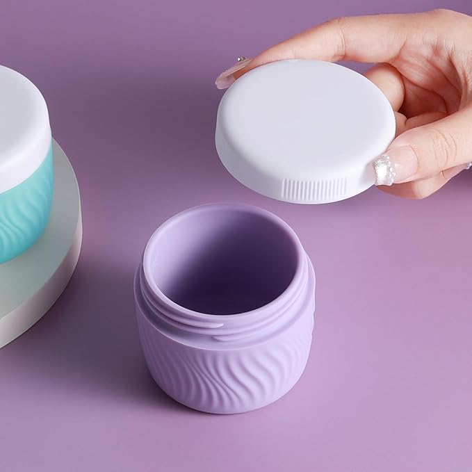 Travel Containers for Toiletries, Silicone Cream Jars BPA-Free, TSA Approved 3oz Travel Size Containers, Leak-proof Portable Size Silicone Jars with Lid for Face Hand Body Cream (4 Pack)