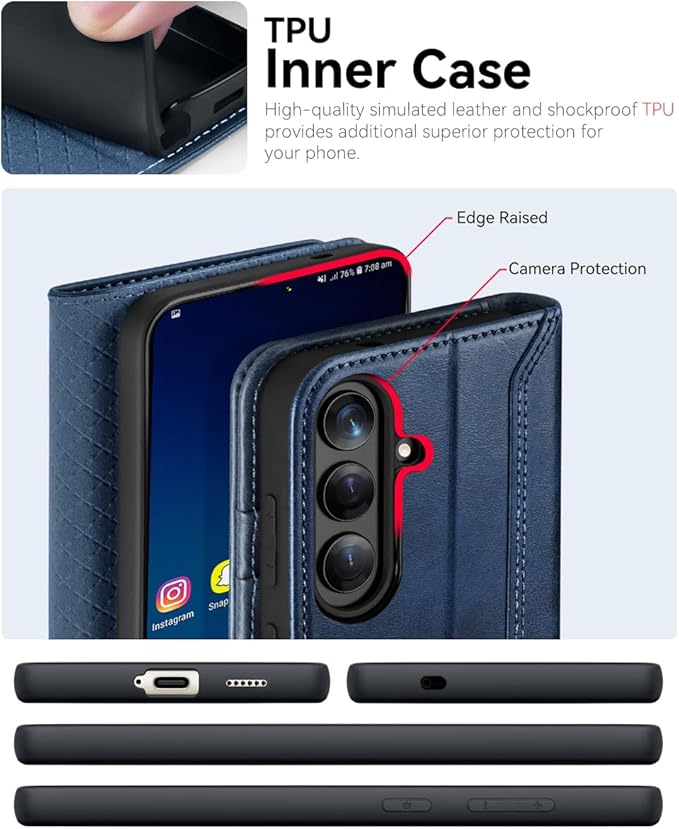 OCASE Compatible with Galaxy S25 Wallet Case, PU Leather Flip Folio Case with Card Holders RFID Blocking Kickstand [Shockproof TPU Inner Shell] Protective Phone Cover 6.2 Inch 2025, Retro Blue