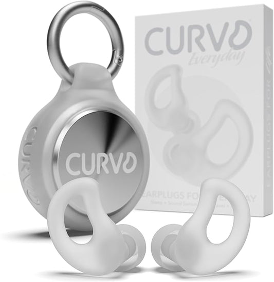 CURVD Everyday Earplugs + Case Clip Bundle, The Perfect earplug for Sleep, Travel, Noise Sensitivity/canceling + Case Clip Package Portable Waterproof Container & Silicone Sleeve for Ear Plugs(Cloud)