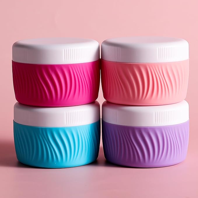 Travel Containers for Toiletries, Silicone Cream Jars BPA-Free, TSA Approved 2oz Travel Size Containers, Leak-proof Portable Size Silicone Jars with Lid for Face Hand Body Cream (4 Pack)