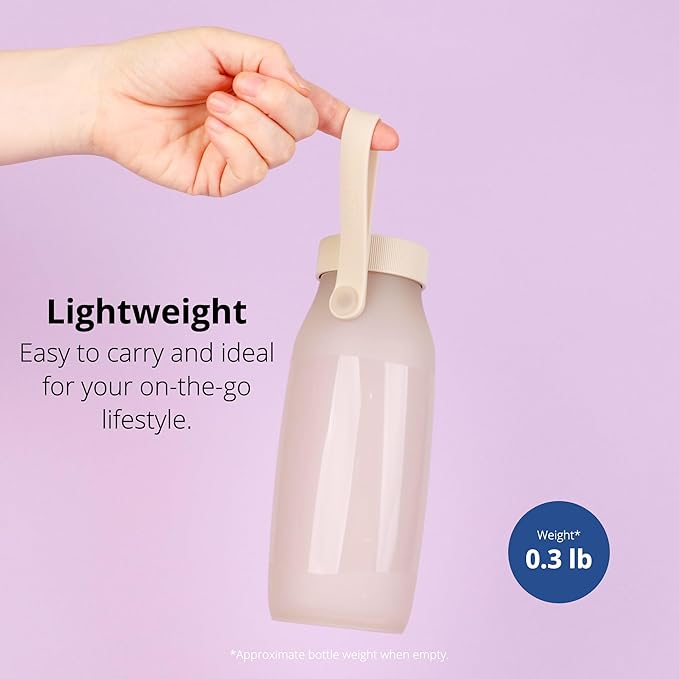 BLUE GINKGO Collapsible Water Bottle – Lightweight, Foldable Silicone Bottle for Travel, Hiking, and Camping (16.9oz, Made in Korea, Sand Beige)