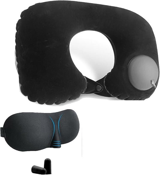 Portable Ultimate Comfort Set for Plane Sleep Kit at Plane Inflatable Travel Pillows Foot Rest Hammock Eye Mask Ear Plugs for Airplane Essentials for Seat Airplane Gadgets for Sleep Comfort (3B)