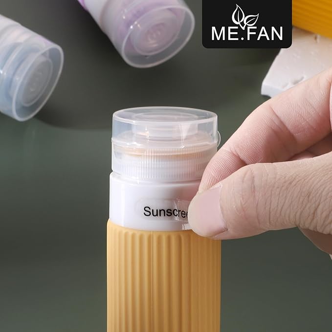 ME.FAN Travel Bottles for Toiletries, TSA Approved 3oz Silicone Journey Size Containers, Portable Split Bottle for Conditioner, Shampoo, Lotion- 4 Pack Blue