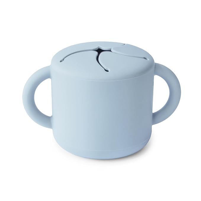 mushie Silicone Snack Cup | Spill Proof Food Container for Toddler and Baby (Powder Blue)