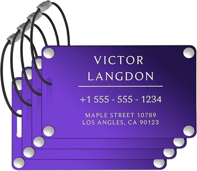 Luggage Tags for Suitcases 4 Pack: Personalized Luggage Tags for Backpacks & Bags Tags with Coustomizable Texts (Purple)