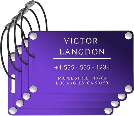 Luggage Tags for Suitcases 4 Pack: Personalized Luggage Tags for Backpacks & Bags Tags with Coustomizable Texts (Purple)