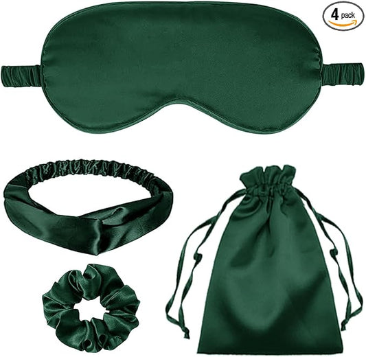 4Pcs Silk Sleep Masks Satin Eye Mask Silky Eyes Cover Blindfold Eyeshade Headband Scrunchies Pouch Bags Bridesmaid Gifts