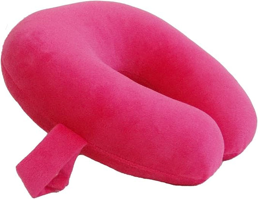 Kids Travel Neck Pillow - Cozy Soft Microfiber, Compact Design for Airplane, Car Seat, or Toddler Travel Support – Pink