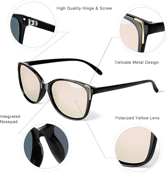 Face Shadow Polarized Sunglasses for Women, Cat Eye Sunglasses for Small Face Ladies Ultralight UV400 Protection