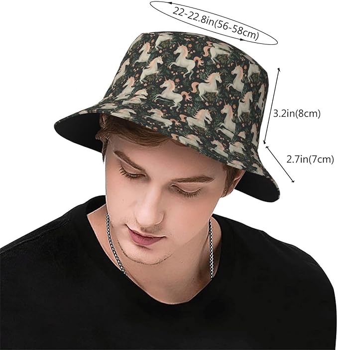 Unicorn and Pink Flower Fisherman Hat Summer Foldable UV Protection Sun Hat