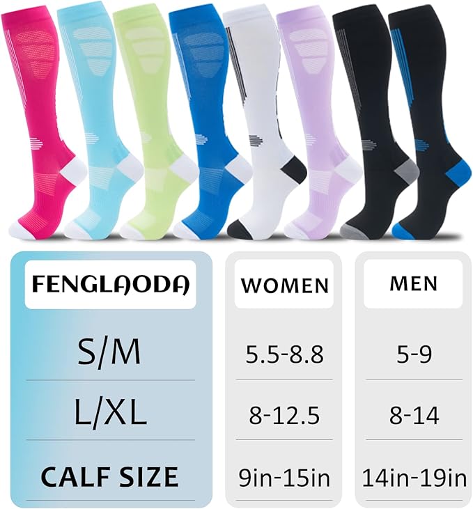 fenglaoda Compression Socks for Women Men 3 Pairs Graduated Compression Support Circulation Socks for Nurses