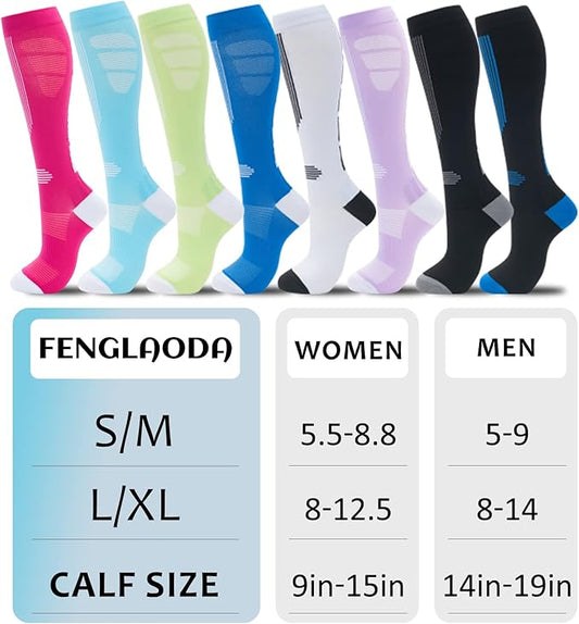 fenglaoda Compression Socks for Women Men 3 Pairs Graduated Compression Support Circulation Socks for Nurses