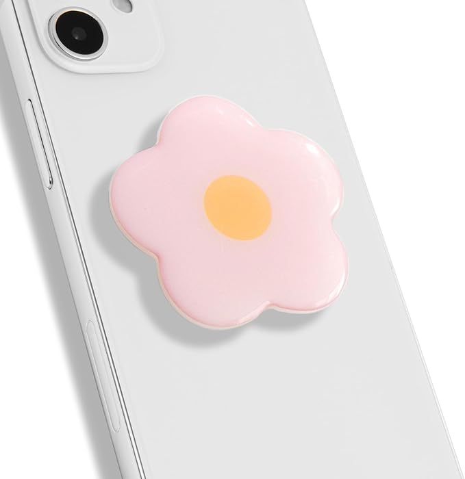 OnTheGrip Cute Solid Color Daisy Flower Design Collapsible Mobile Phone Grip Stand Holder for Smartphone Tablet Cell Phone Accessory (Pink)