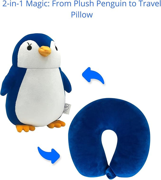 Belkvilo.2 in 1 Plush Penguin and Pillow Travel. Kids Travel Neck Pillow (Small Size 9 in) Color King Blue Soft & Supportive for Airplane, Car & Stroller Age 3, Made Extra Soft Short Plush