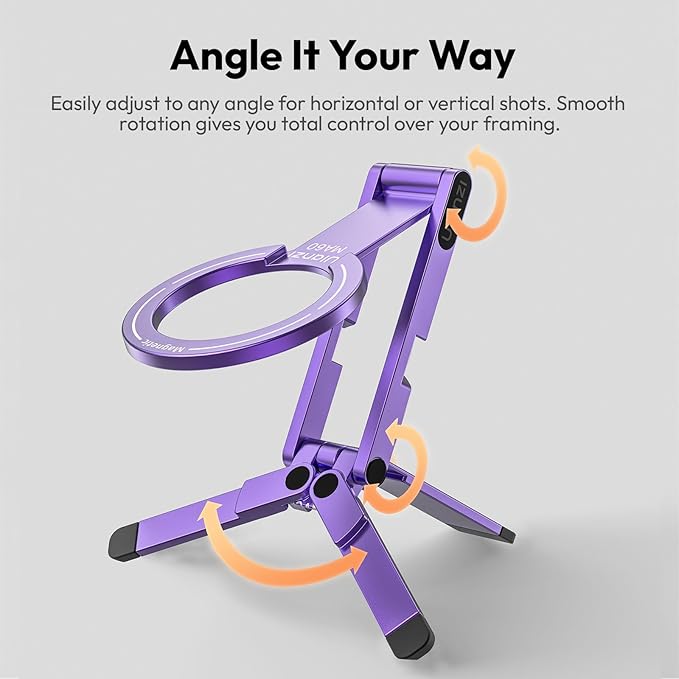 ULANZI MA60 Magnetic Phone Tripod Stand for iPhone - Aluminium Smartphone Mini Tripod Pocket Cell Phone Stand Strong Magnet Quick Mount Compatible with iPhone 16 15 14 13 14 Series, Purple