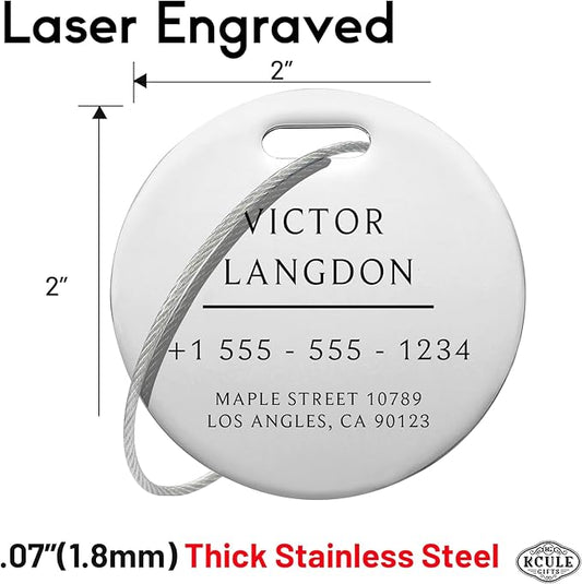 Stainless Luggage Tags for Suitcases 4 Pack: Metal Personalized Luggage Tags for Backpacks & Bags with Customizable Texts (Silver)