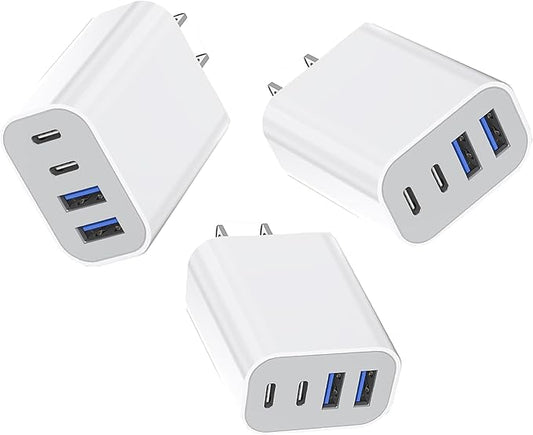 35W Apple iPhone 17 16 Pro Adapter,3Pack 4-Port Quick Charger Block USB C MultiPort PD Plug Adapter+QC Double Type C Adapter Fast Charging for iPhone 17 Air/17 Pro Max/16e/15/15 Pro/14/13/12/11/X/iPad