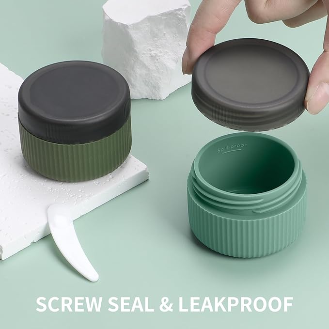ME.FAN Travel Containers for Toiletries, TSA Approved 1.5 oz Silicone Cream Jars, Leak-proof Journey Containers, Trip Accessories with Lid for Cosmetic Face Hand Body Cream 4 Pack Black Lid Blue/Green
