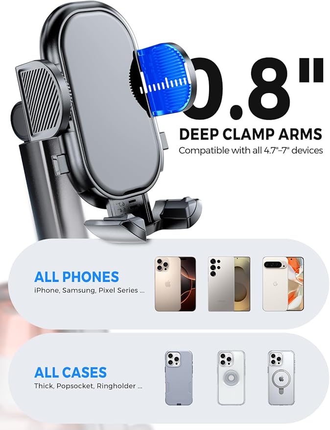 eSamcore Cup Holder Phone Holder, Unobstructed Cup Holder Phone Mount for Your Car Cupholder (2.5"-4") with Flexible C-Shaped Base, 360° Swiveling, 0.8" Deep Clamp Compatible with iPhone 4.7"–7"