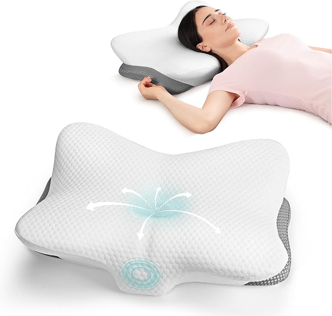 Cervical Pillow for Neck and Shoulder Support - Ergonomic Memory Foam Orthopedic Cervical Pillows with Removable Cover & Adjustable Heights for Side Back Stomach Sleepers (White)