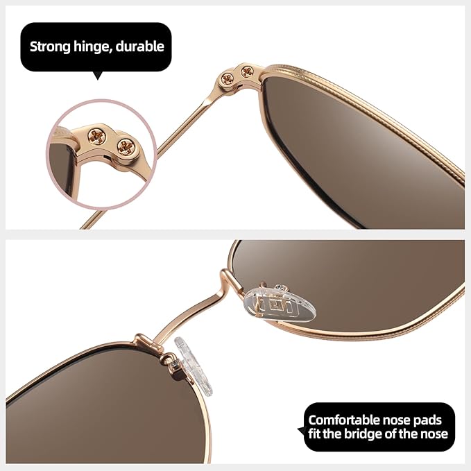MEETSUN Polarized Hexagon Sunglasses for Women Men Polygon Square Sun Glasses UV400 Protection Metal Frame
