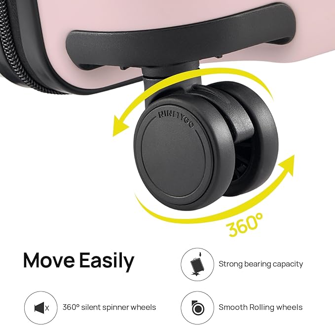 NINETYGO Medium Checked Luggage 24 Inch, Checking In Luggage with Smooth Spinner Wheels, Lightweight, Hard Shell PC Suitcase, Lightweight Travel Luggage, TSA Approved (Pink, Rhine Basic)