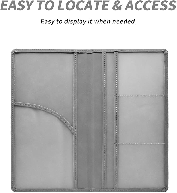 Car Registration and Insurance Card Holder - Vehicle Glove Box Document Organizer - Premium PU Leather Wallet Case - Driver License - Gray