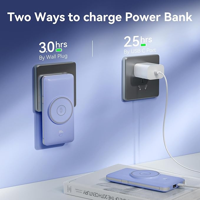 Magnetic 10000mAh Portable Charger for iWatch & iPhone, 22.5W USB C Fast Charging Wireless Power Bank Built-in Cables and Wall Plug, External Travel Battery Pack Compatible with iOS Android Devices