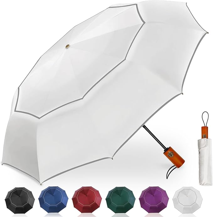 Satol Extra Large Golf Umbrella, 46/54/62 Inch Windproof 10 Ribs Vented Double Canopy Reflective Strips Automatic Open/Close Waterproof UV Protection Portable Compact Umbrella for Outdoor & Travel