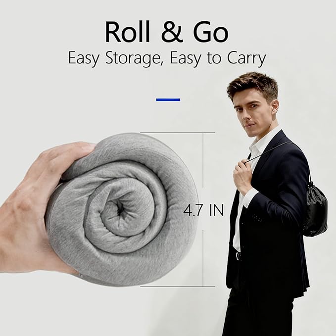 Travel Neck Pillows for Airplanes - Memory Foam Travel Pillow, 360° Ergonomic Neck Support, Compact Design Ideal for Airplane, Car Rides, Office (Gray)