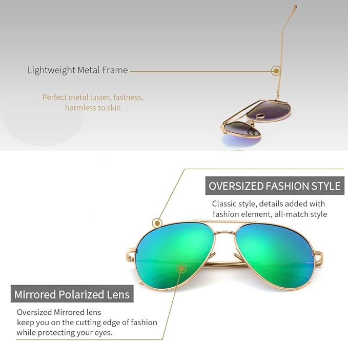 SUNGAIT Women's Lightweight Oversized Aviator Sunglasses - Classic Style Polarized Lens