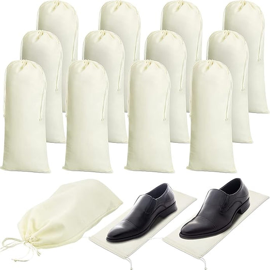 Chumia 12 Pcs Shoe Dust Bags Single Pouch with Drawstring Closure Washable Breathable Shoe Covers for Travel Home Luggage Handbags Organizer