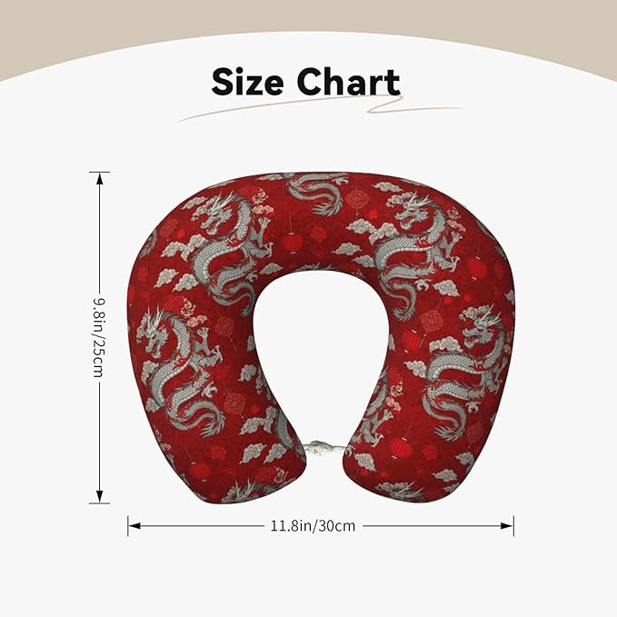Funny Neck Pillow Support for Car Flight Rest Chinese Dragon Music Note Art, Memory Foam U Shaped Decor Head Cushion for Home Outdoors Travel