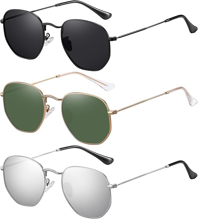 MEETSUN Polarized Hexagon Sunglasses for Women Men Polygon Square Sun Glasses UV400 Protection Metal Frame