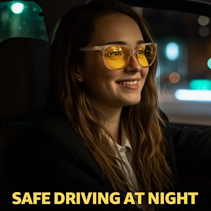 Myiaur Night Vision Driving Glasses for Women, Polarized Anti Glare Yellow Lens Glasses for Nighttime, UV400 Protection