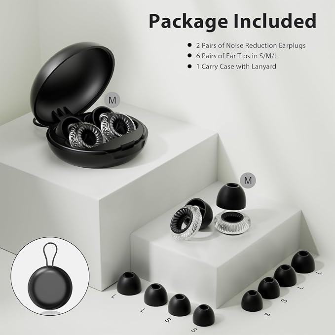 Concert Ear Plugs, Yawsoy High Fidelity Noise Cancelling Ear Plugs, Reusable Ear Plugs for Musicians, Raves, Focus and Sleep, 20dB Noise Reduction & Hearing Protection, 6 Pair Ear Tips in S/M/L(Clear)