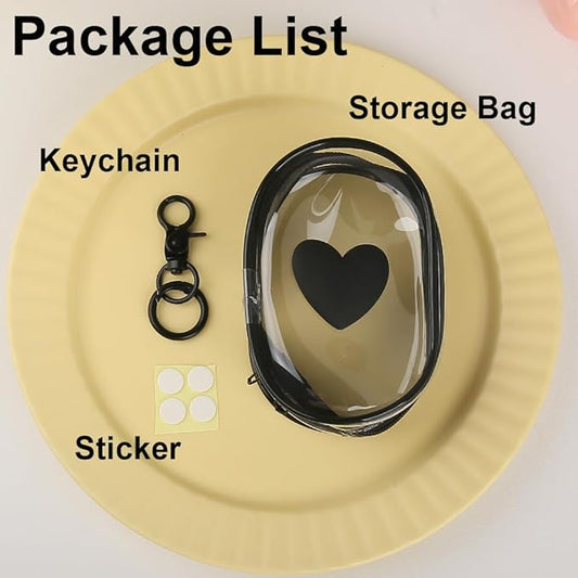 Charging Cable Storage Bag, Lovely 3D Love Heart Waves Design Transparent Compact Travel Cables Carrying Storages Case Electronic Accessories Charger Cord Wire Organizer, Black Love