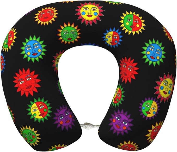 Neck Travel Pillow, Women Men Washable Airplane Car Pillows Trippy Sun Moon Art Black, Head Support Rest U Shaped Cushion Comfortable for Watching TV