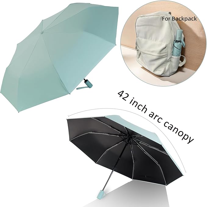 BAODINI Small UV Protection Travel Umbrella Compact for Rain and Sun UPF 50+ Windproof Portable 42 inch Umbrella for Women and Men