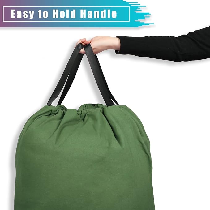 LOLOMLO Extra Large Canvas Laundry Bags with Handles & Drawstring Closure, Heavy Duty Tears Resistant Clothes Storage Travel Bags,25.5"x34",Army Green