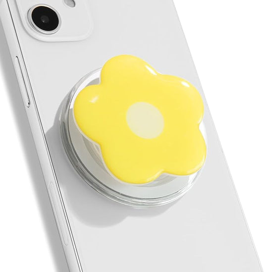 OnTheGrip Compatible with Magsafe Magnetic Cute Solid Color Daisy Flower Design Collapsible Mobile Phone Grip Stand Holder for Smartphone Tablet Cell Phone Accessory (Yellow)