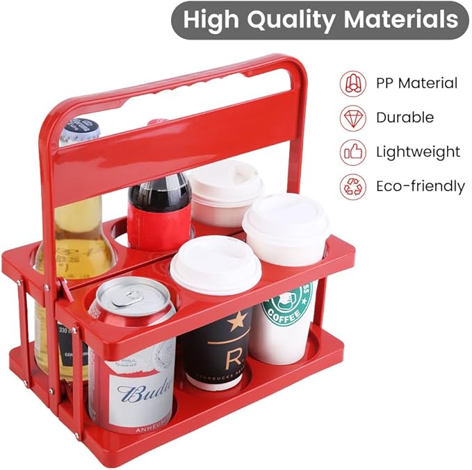 musbus Reusable Drink Carrier with Handle for Food Delivery Drivers, Portable Cup/Coffee Holder Accessories for Delivery, Foldable Drinks Caddy with Tray, Car Durable Plastic Festive Bottle, Vacation