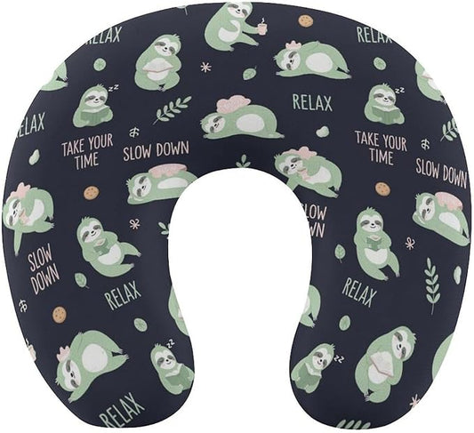 Premium Polyester Compact Neck Support Pillow, Lazy Cute Sloths U-Shaped, U-Shape for Car Travel Office Restful Sleep, Washable Comfort