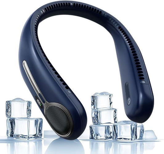 Portable Neck Fan,Hands Free Personal Wearable Bladeless Fan,6000mAh USB Rechargeable,360° Cooling,LED Display,4-Speeds,Birthday Gifts for Men Women Dad Mom,Stocking Stuffers Christmas Gifts (Blue)