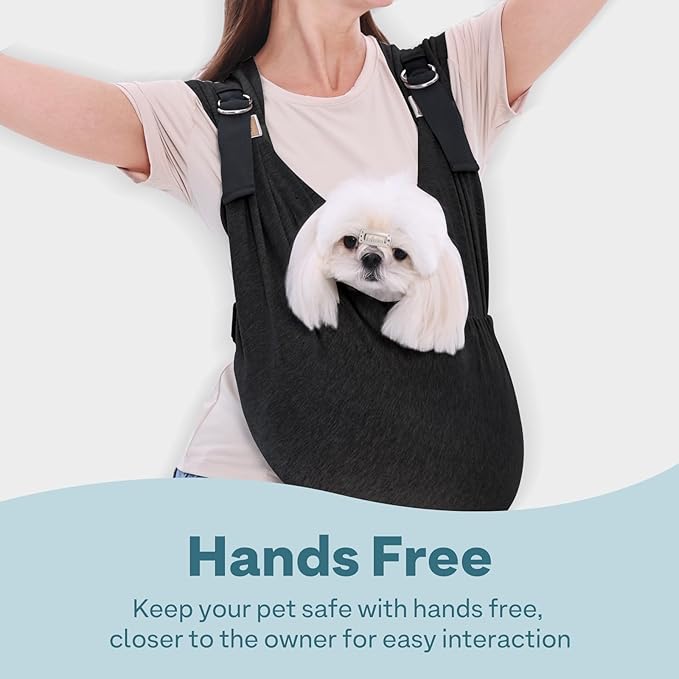 Supet Dog Carrier Sling for Small Dogs, Front Facing Cat Sling Carrier Chest, Hands Free Pet Sling Carrier, Adjustable Dog Front Carrier, Reducing Back Pain, Anti Pet Anxiety (Black, Plus)