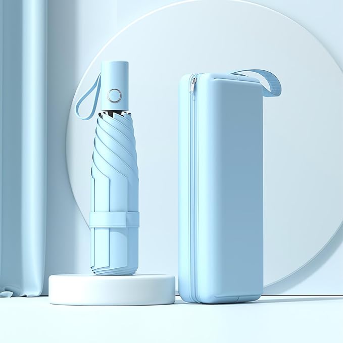 Automatic Mini Travel Windproof Folding Umbrella - UV Protection, Instant Open/Close for Rain/Sun, Small Compact Lightweight Design Fits in Tote Bag/Travel Case/Backpack for Commute, Women & Men