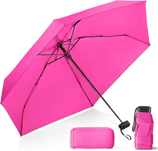 LEAGERA Compact Travel Umbrella with Case - Mini Umbrella for Purse, Small Lightweight &Tiny Design Perfect for Parasol Outdoor Sun&Rain Umbrellas